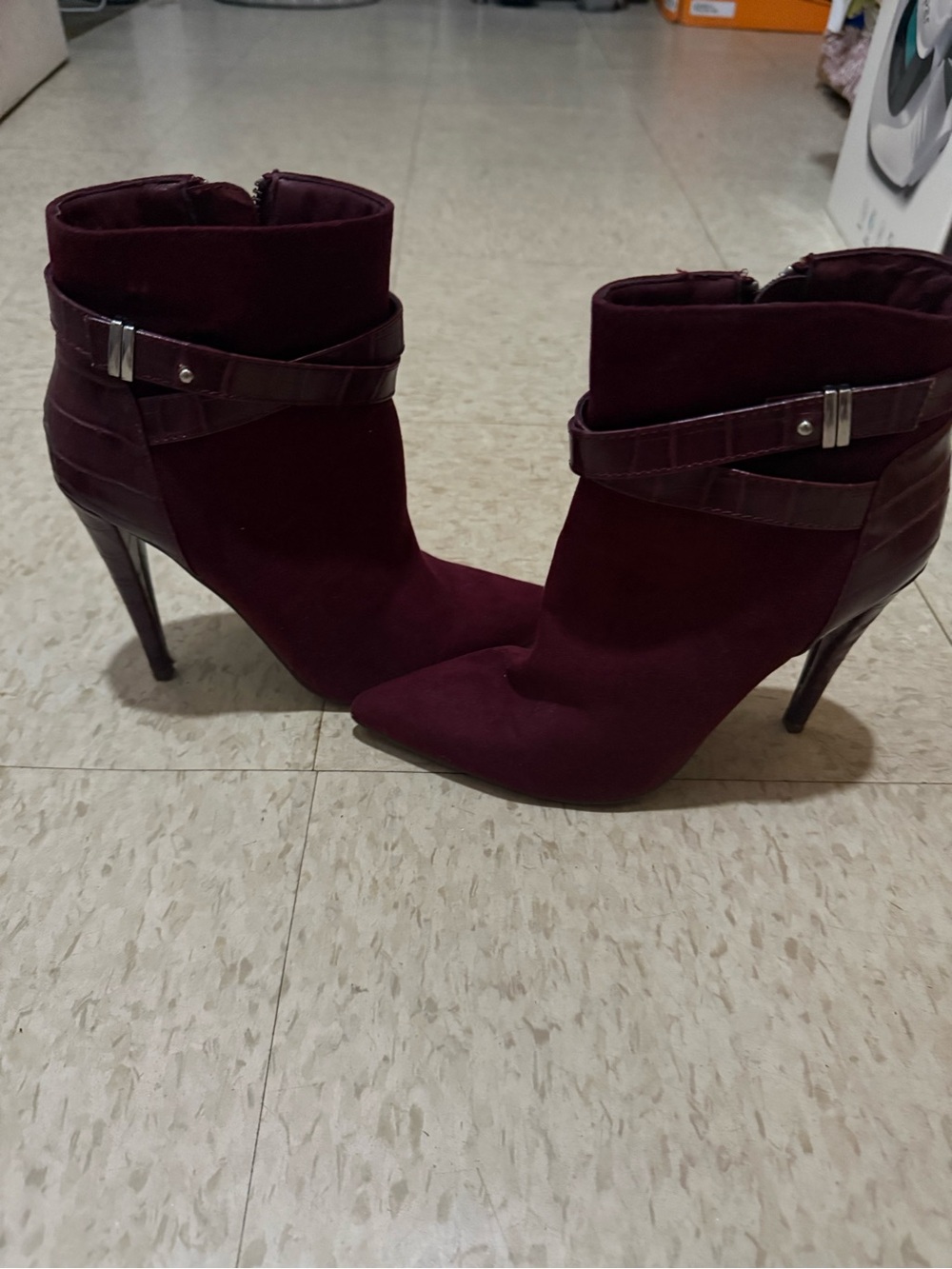JustFab Wine Pointed-Toe Ankle Booties with Strap
